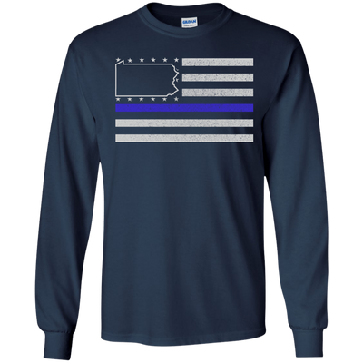Pennsylvania Thin Blue Line Police State-T-Shirt & Hoodie-Long Sleeve T-Shirt-Navy