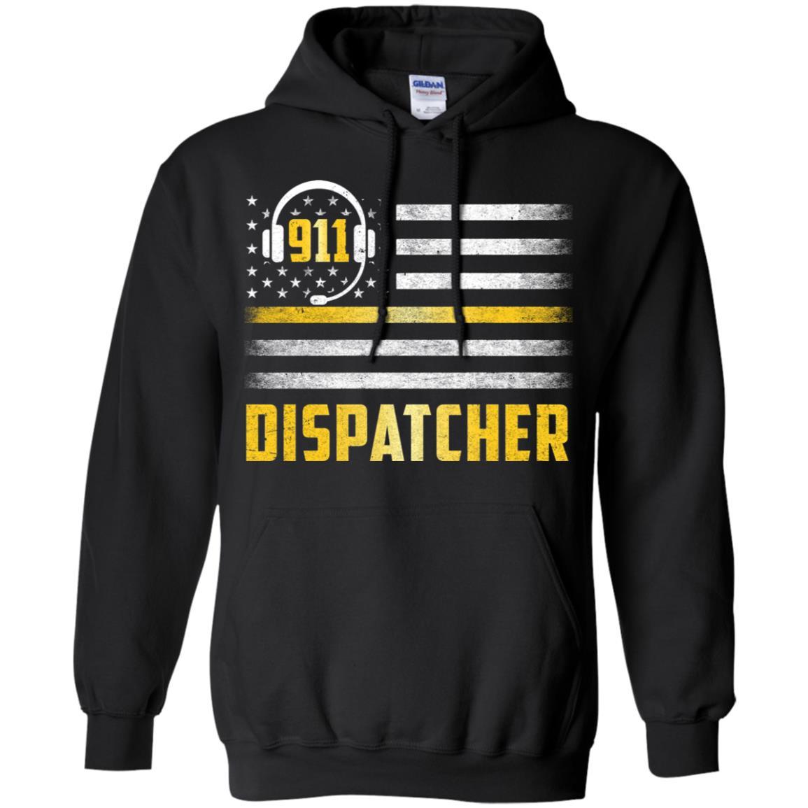 Vintage Thin Gold Line 911 Dispatcher USA Flag-T-Shirt & Hoodie-Pullover Hoodie-Black