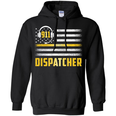 Vintage Thin Gold Line 911 Dispatcher USA Flag-T-Shirt & Hoodie-Pullover Hoodie-Black