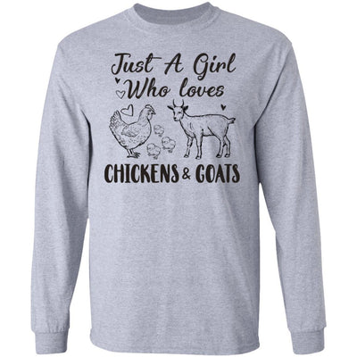 Just A Girl Who Loves Chickens And Goats Farmer Girls Gift-T-Shirt & Hoodie-Long Sleeve T-Shirt-Sport Grey