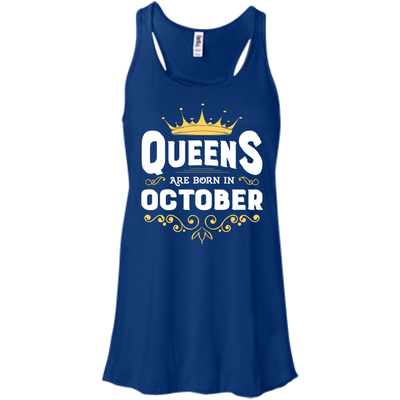 Queens Are Born In October-T-Shirt & Hoodie-Women's Flowy Racerback Tank-True Royal