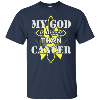 My God Is Bigger Than Cancer Yellow Awareness Ribbon-T-Shirt & Hoodie-Classic T-Shirt-Navy