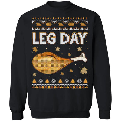 Leg Day Ugly Christmas Sweater Funny Thanksgiving-T-Shirt & Sweatshirt-Crewneck Sweatshirt-Black