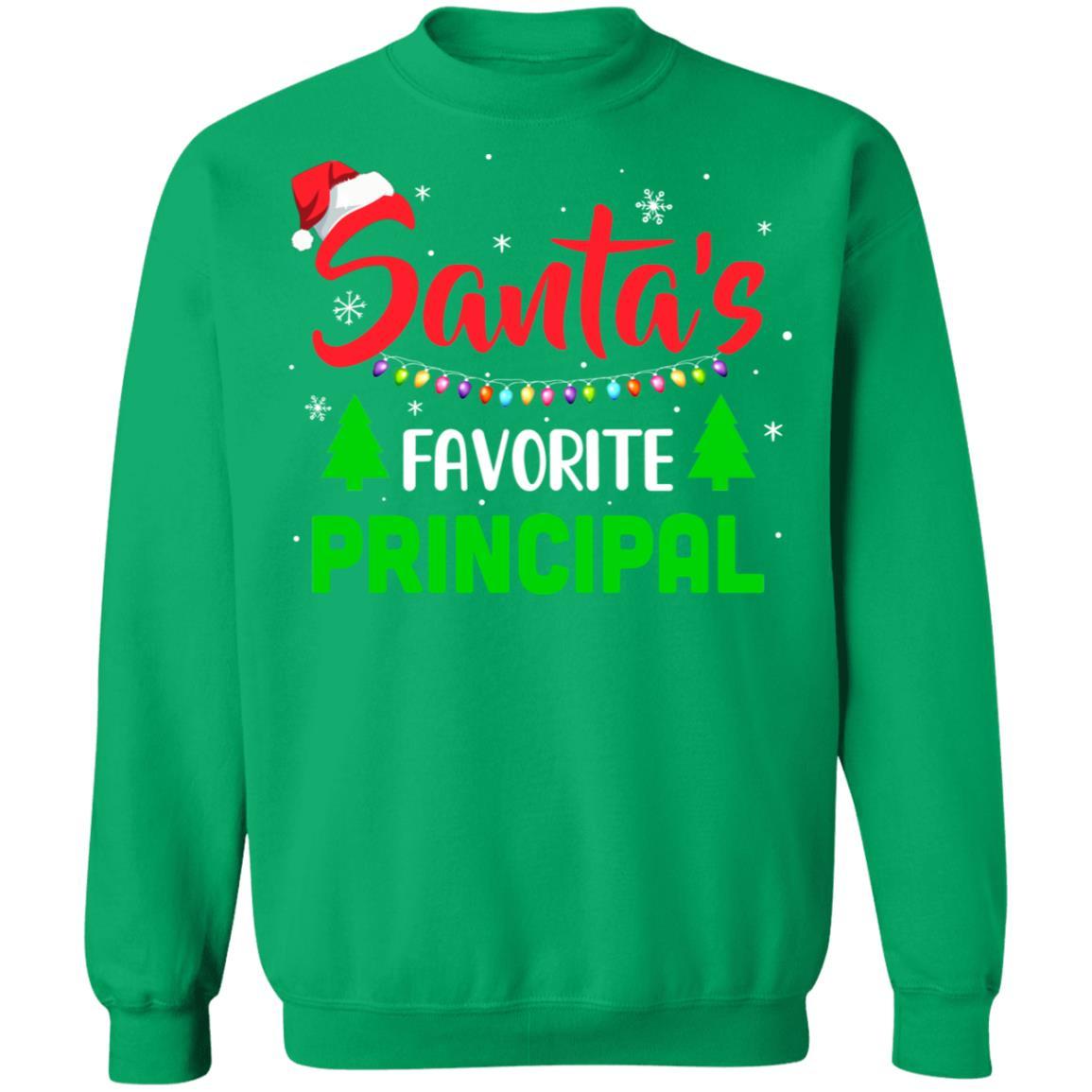 Santa's Favorite Principal Funny Christmas Xmas Gifts-T-Shirt & Sweatshirt-Crewneck Sweatshirt-Irish Green