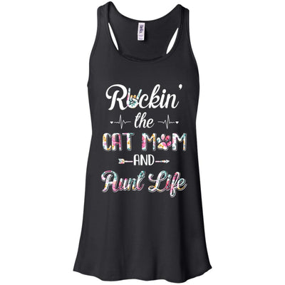 Rockin The Cat Mom Aunt Life Mothers Day Cat Lovers-T-Shirt & Tank Top-Women's Flowy Racerback Tank-Black