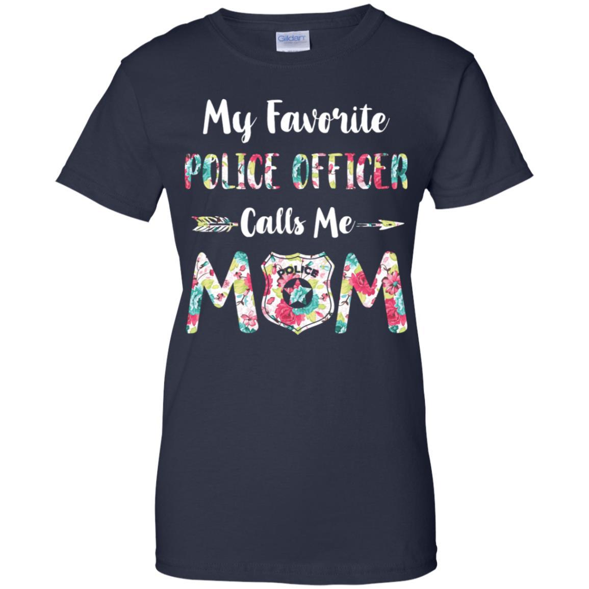 Floral My Favorite Police Officer Calls Me Mom Mothers Day Gift-T-Shirt & Hoodie-Women's T-Shirt-Navy