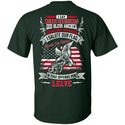 I Say Merry Christmas God Bless America Christmas-T-Shirt & Hoodie-Classic T-Shirt-Forest Green