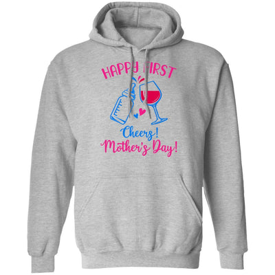 First Mothers Day Mommy Baby Girl Cheers Matching-T-Shirt & Tank Top-Pullover Hoodie-Sport Grey