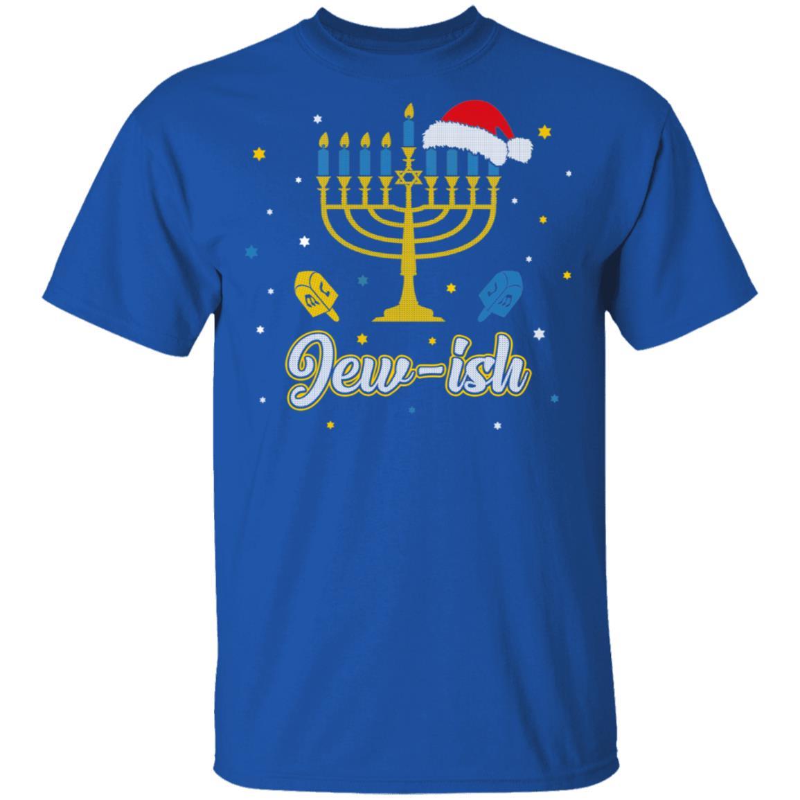 Christmas Ugly Hanukkah Sweater menorah Santa hat Jew-ish-T-Shirt & Sweatshirt-Classic T-Shirt-Royal