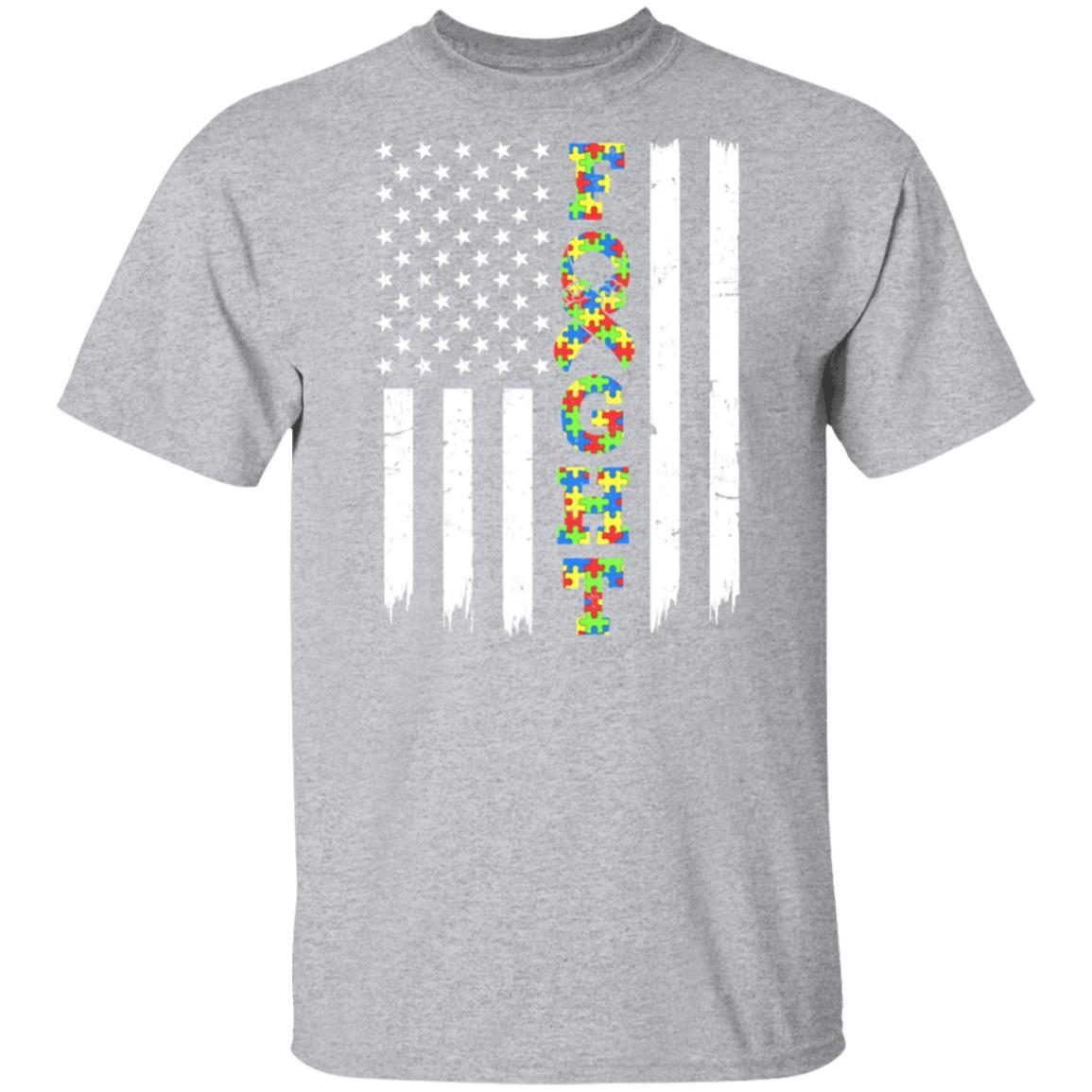 Autism Awareness American Flag Distressed-T-Shirt & Hoodie-Classic T-Shirt-Sport Grey