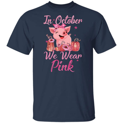 October We Wear Pink Pig Football Breast Cancer Awareness-T-Shirt & Hoodie-Classic T-Shirt-Navy