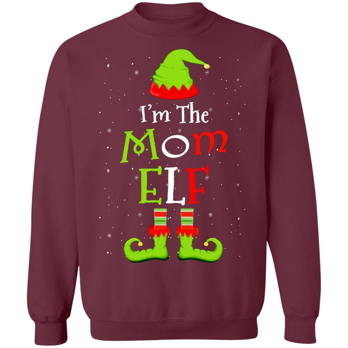 I'm The Mom Elf Family Matching Funny Christmas Group Gift-T-Shirt & Sweatshirt-Crewneck Sweatshirt-Maroon