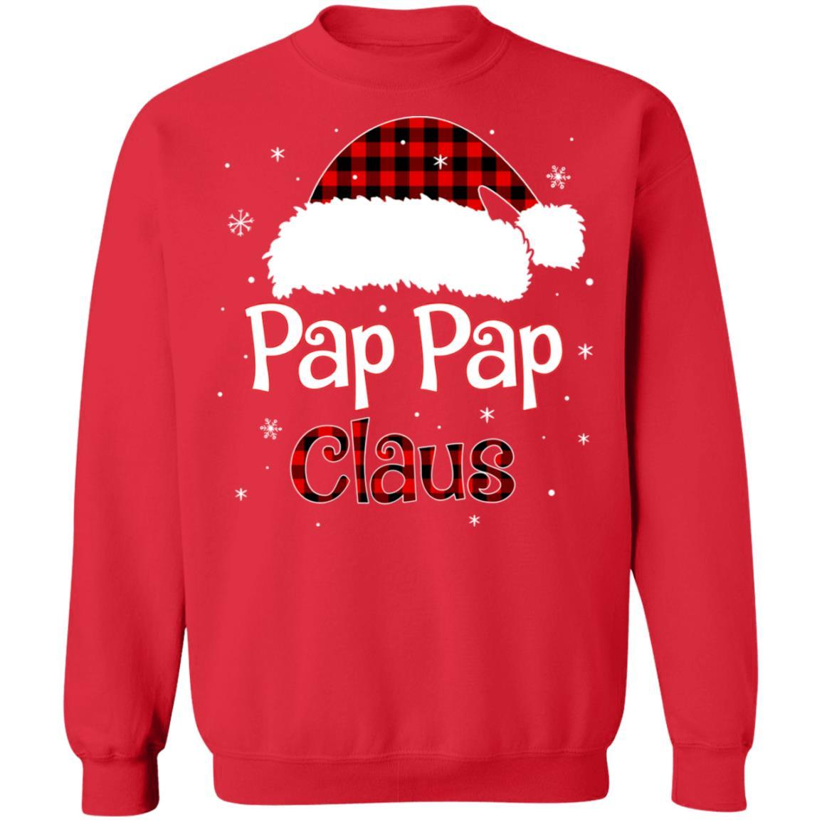 Santa Pap Pap Claus Red Plaid Family Pajamas Christmas Gift-T-Shirt & Sweatshirt-Crewneck Sweatshirt-Red