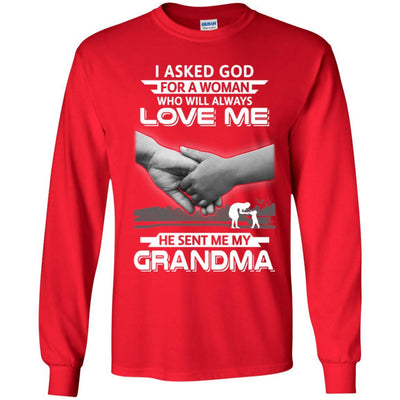 I Asked God For A Woman Who Always Love Me Grandma Youth-Youth Shirt-Youth Long Sleeve T-Shirt-Red