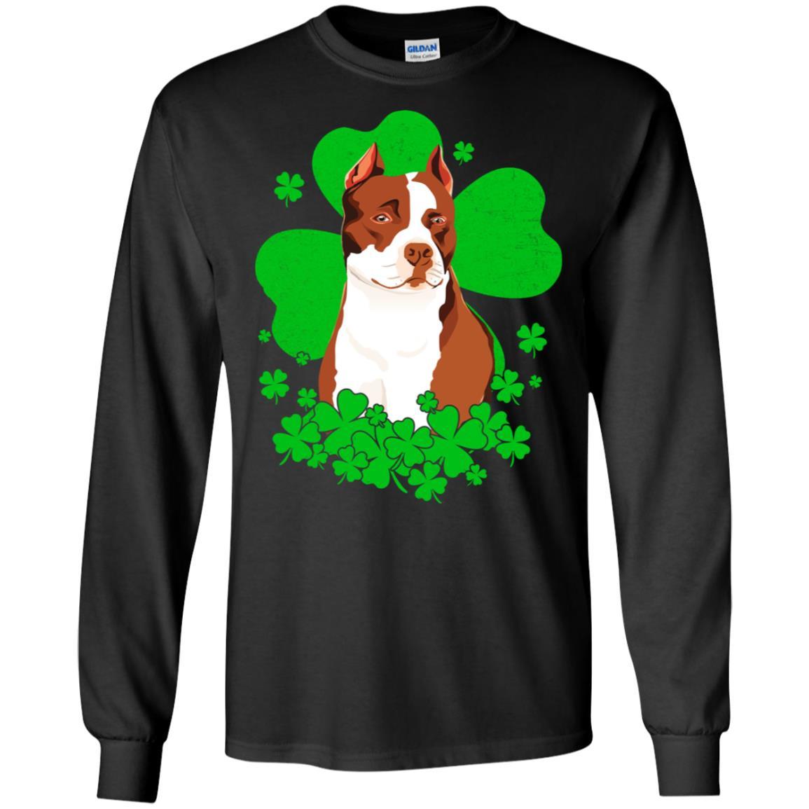 Pitbull St. Patrick's Day Clovers-T-Shirt & Hoodie-Long Sleeve T-Shirt-Black