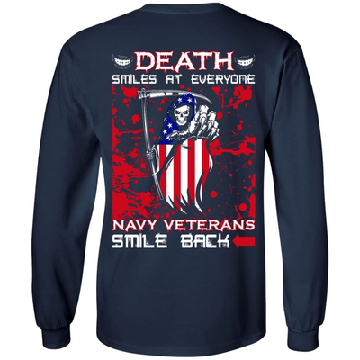 Death Smiles At Everyone Navy Veterans Smile Back-T-Shirt & Hoodie-Long Sleeve T-Shirt-Navy