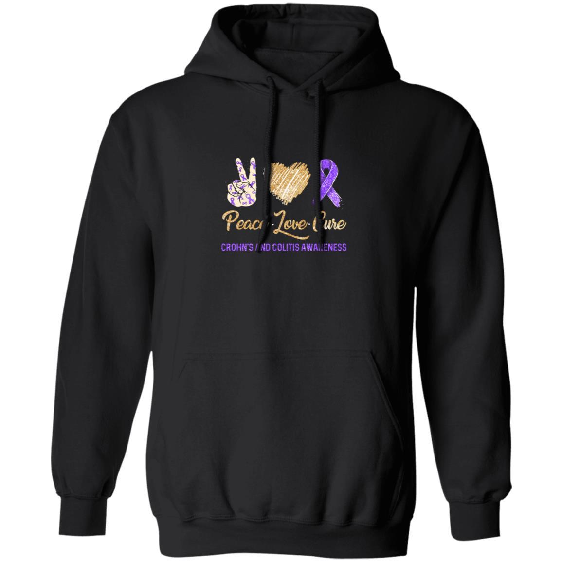 Peace Love Cure Crohn's And Colitis Awareness-T-Shirt & Hoodie-Pullover Hoodie-Black