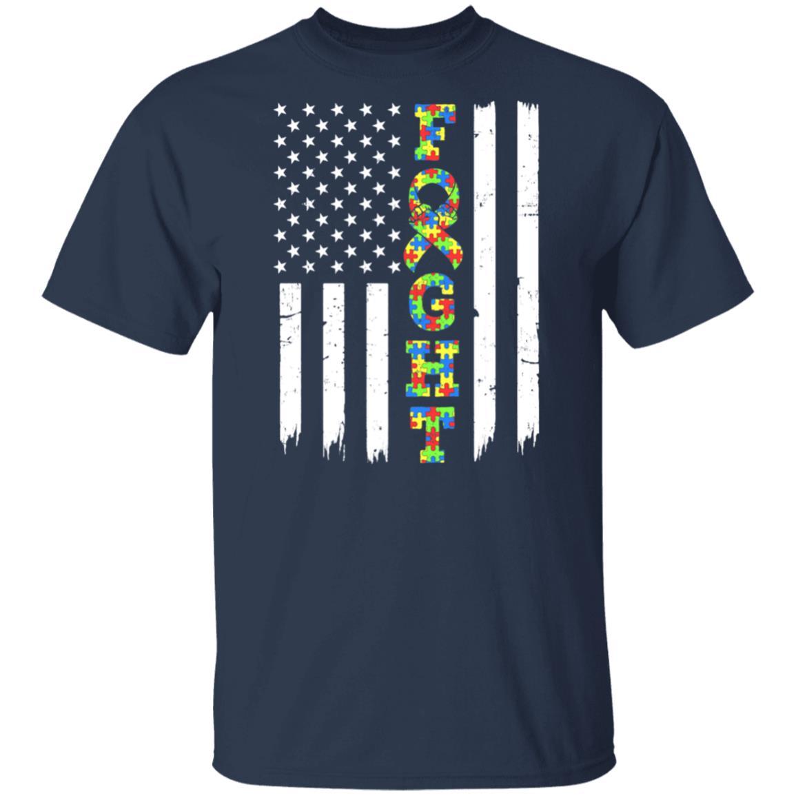 Autism Awareness American Flag Distressed-T-Shirt & Hoodie-Classic T-Shirt-Navy