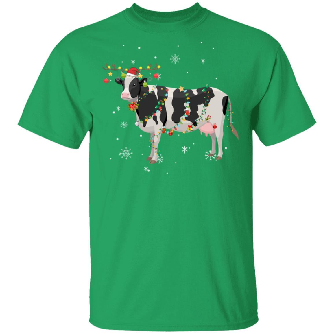 Funny Cow Reindeer Christmas Lights Pajama-T-Shirt & Sweatshirt-Classic T-Shirt-Irish Green