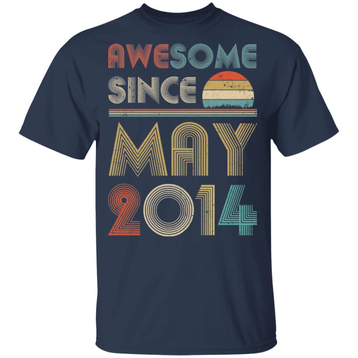 Awesome Since May 2014 Vintage 7th Birthday Gifts Youth-Youth Shirt-Youth T-Shirt-Navy