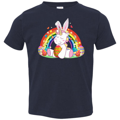 Unicorn Easter With Rainbow And Egg Youth-Youth Shirt-Toddler T-Shirt-Navy