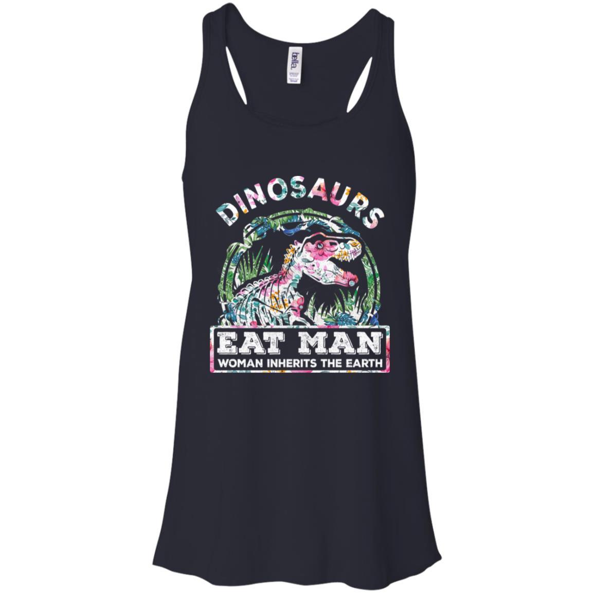 Funny Dinosaurs Eat Man Woman Inherits The Earth-T-Shirt & Tank Top-Women's Flowy Racerback Tank-Midnight