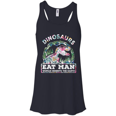 Funny Dinosaurs Eat Man Woman Inherits The Earth-T-Shirt & Tank Top-Women's Flowy Racerback Tank-Midnight