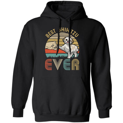 Vintage Best Shih Tzu Dad Ever Bump Fit Funny Dad Gifts-T-Shirt & Hoodie-Pullover Hoodie-Black