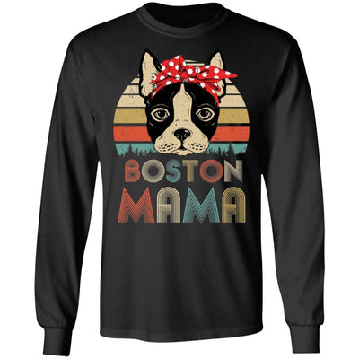 Brown Boston Terrier Mama Bostie Mom Gifts Vintage Women-T-Shirt & Hoodie-Long Sleeve T-Shirt-Black