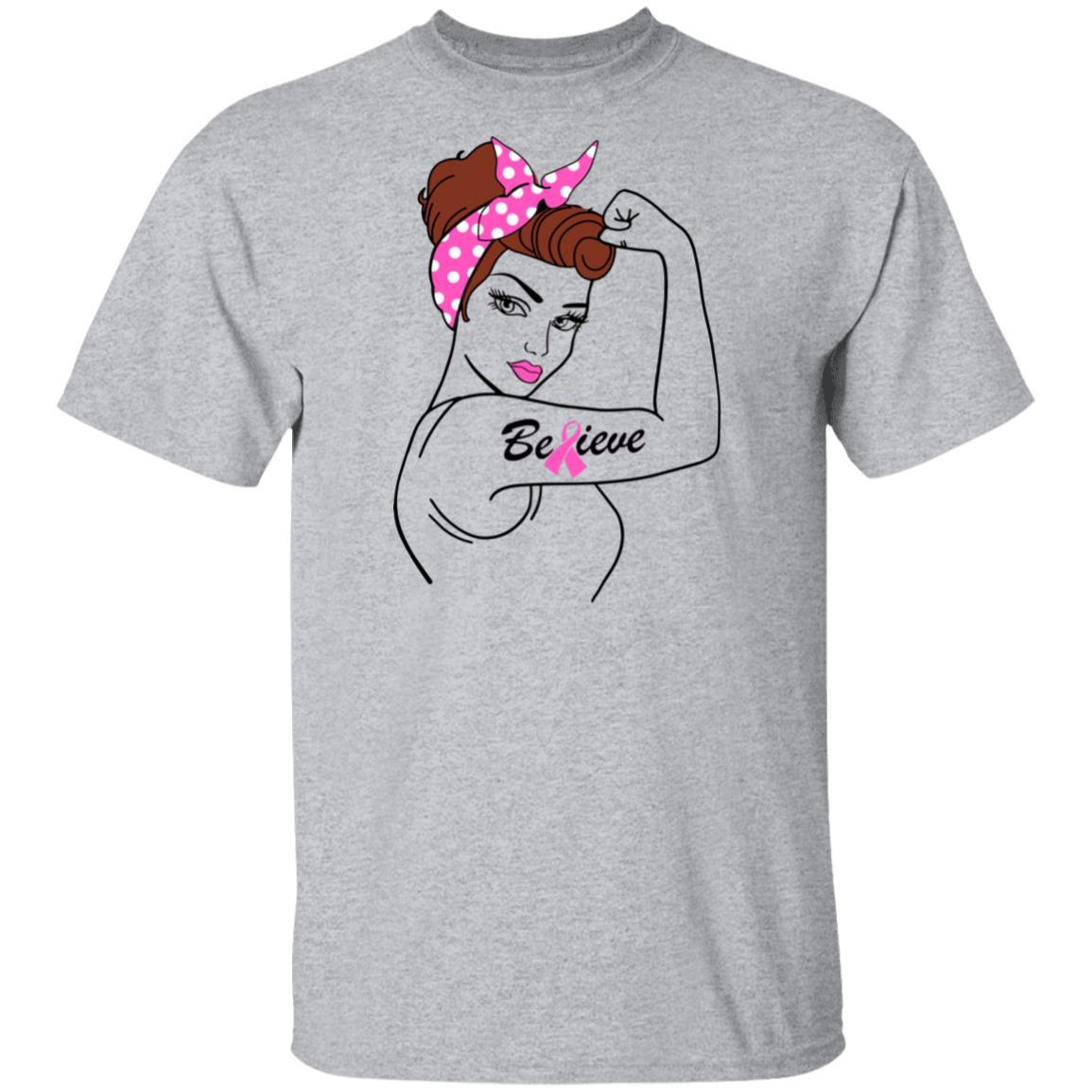 Support Breast Cancer Awareness Warrior Believe-T-Shirt & Hoodie-Classic T-Shirt-Sport Grey