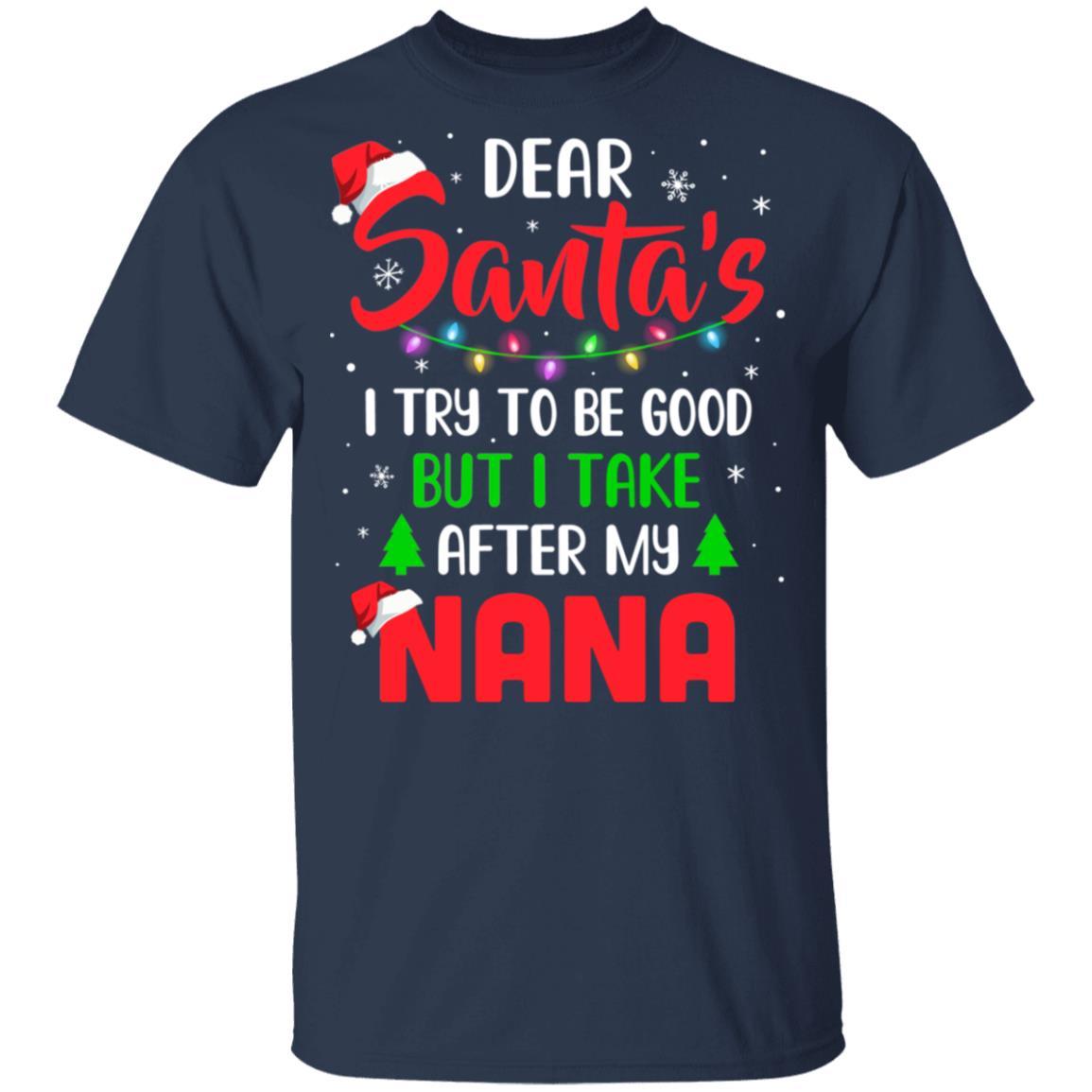 Dear Santa I Tried To Be Good But My Nana Christmas Kids Youth-Youth Shirt-Youth T-Shirt-Navy