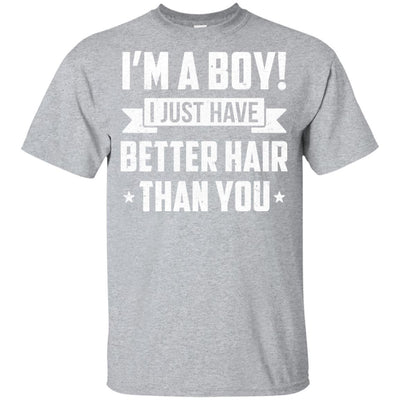 I'm A Boy I Just Have Better Hair Than You Funny Kids Youth-Youth Shirt-Youth T-Shirt-Sport Grey