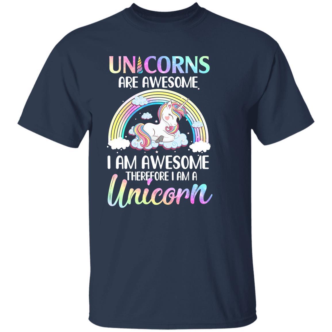 Unicorns Are Awesome I Am Awesome Therefore I Am A Unicorn Youth-Youth Shirt-Youth T-Shirt-Navy