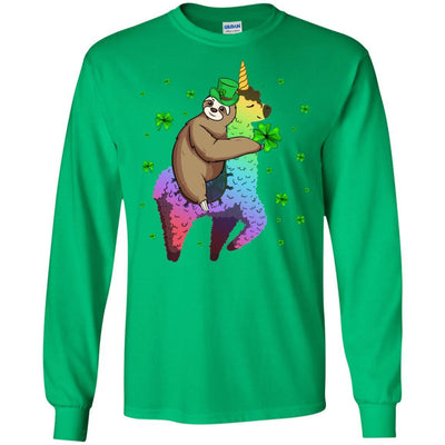 Leprechaun Sloth Riding Llama Unicorn St Patricks Day-T-Shirt & Hoodie-Long Sleeve T-Shirt-Irish Green