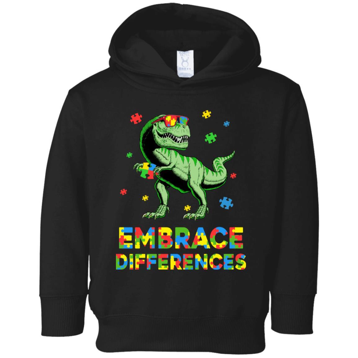 Dinosaur Puzzle Autism Awareness Embrace Differences Youth-Youth Shirt-Toddler Fleece Hoodie-Black