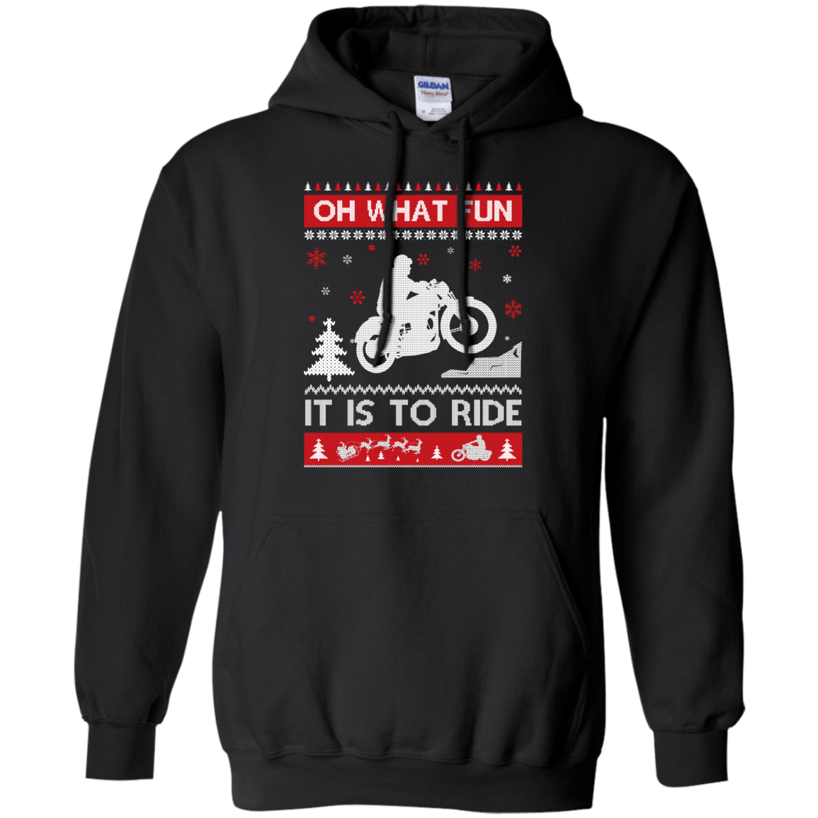 Motorcycle Sweater Christmas Oh What Fun It Is To Ride-T-Shirt & Hoodie-Pullover Hoodie-Black