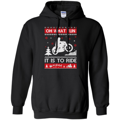 Motorcycle Sweater Christmas Oh What Fun It Is To Ride-T-Shirt & Hoodie-Pullover Hoodie-Black