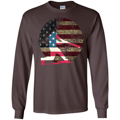 Hitter Baseball America Flag-T-Shirt & Hoodie-Long Sleeve T-Shirt-Dark Chocolate