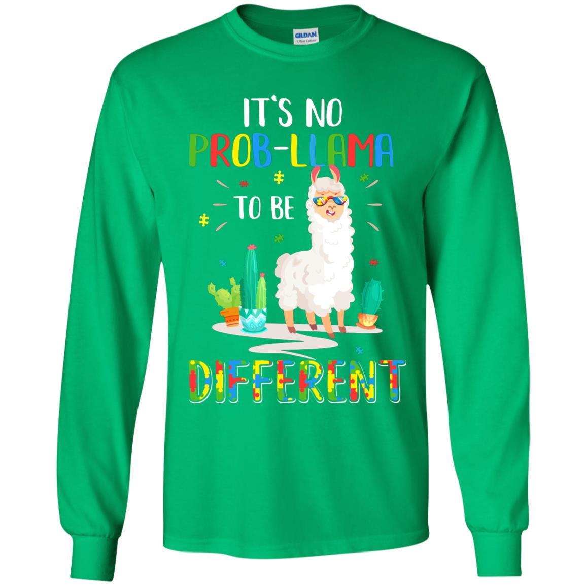 No Prob Llama To Be Different Llama Autism Awareness Gift Youth-Youth Shirt-Youth Long Sleeve T-Shirt-Irish Green