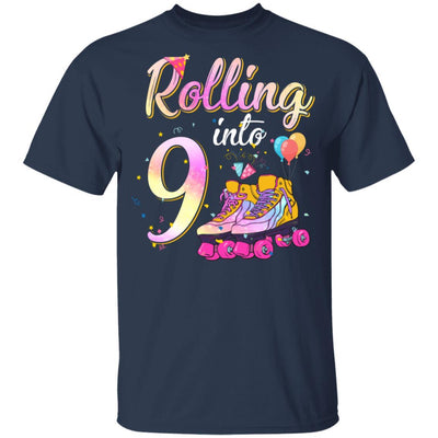 9 Years Old Birthday Girls Roller Skates 80's 9th Birthday Youth-Youth Shirt-Youth T-Shirt-Navy