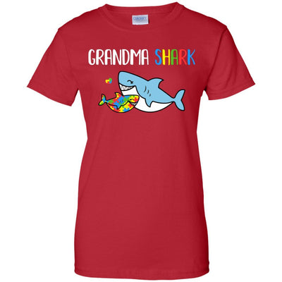Grandma Shark Support Autism Awareness For Grandchild-T-Shirt & Hoodie-Women's T-Shirt-Red