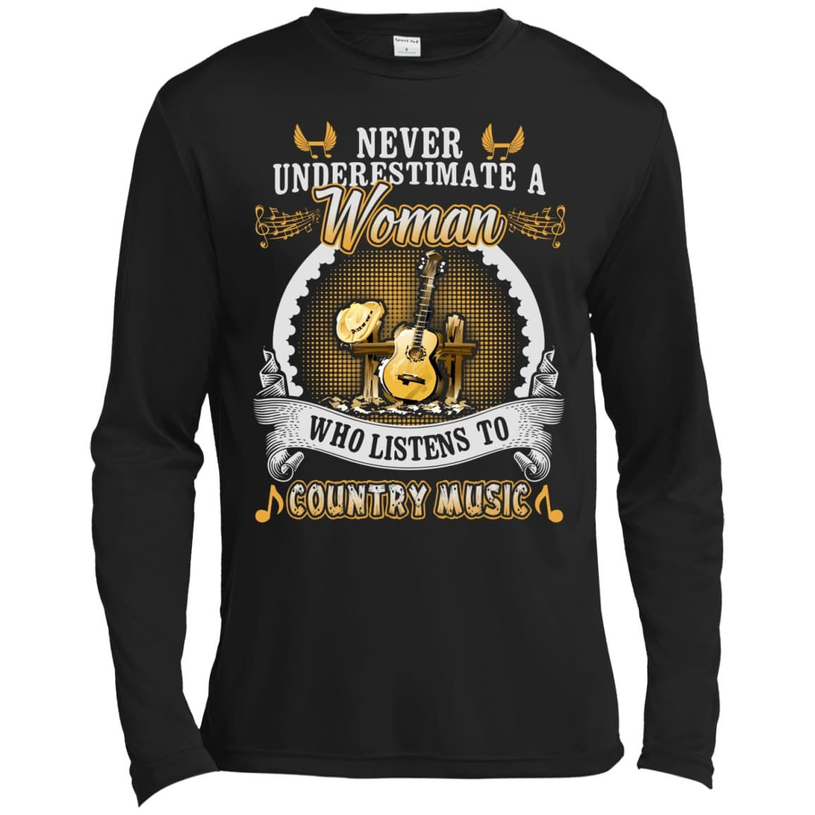 A Woman Listen To Country Music-T-Shirt & Hoodie-Long Sleeve T-Shirt-Black