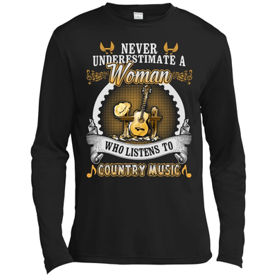 A Woman Listen To Country Music-T-Shirt & Hoodie-Long Sleeve T-Shirt-Black