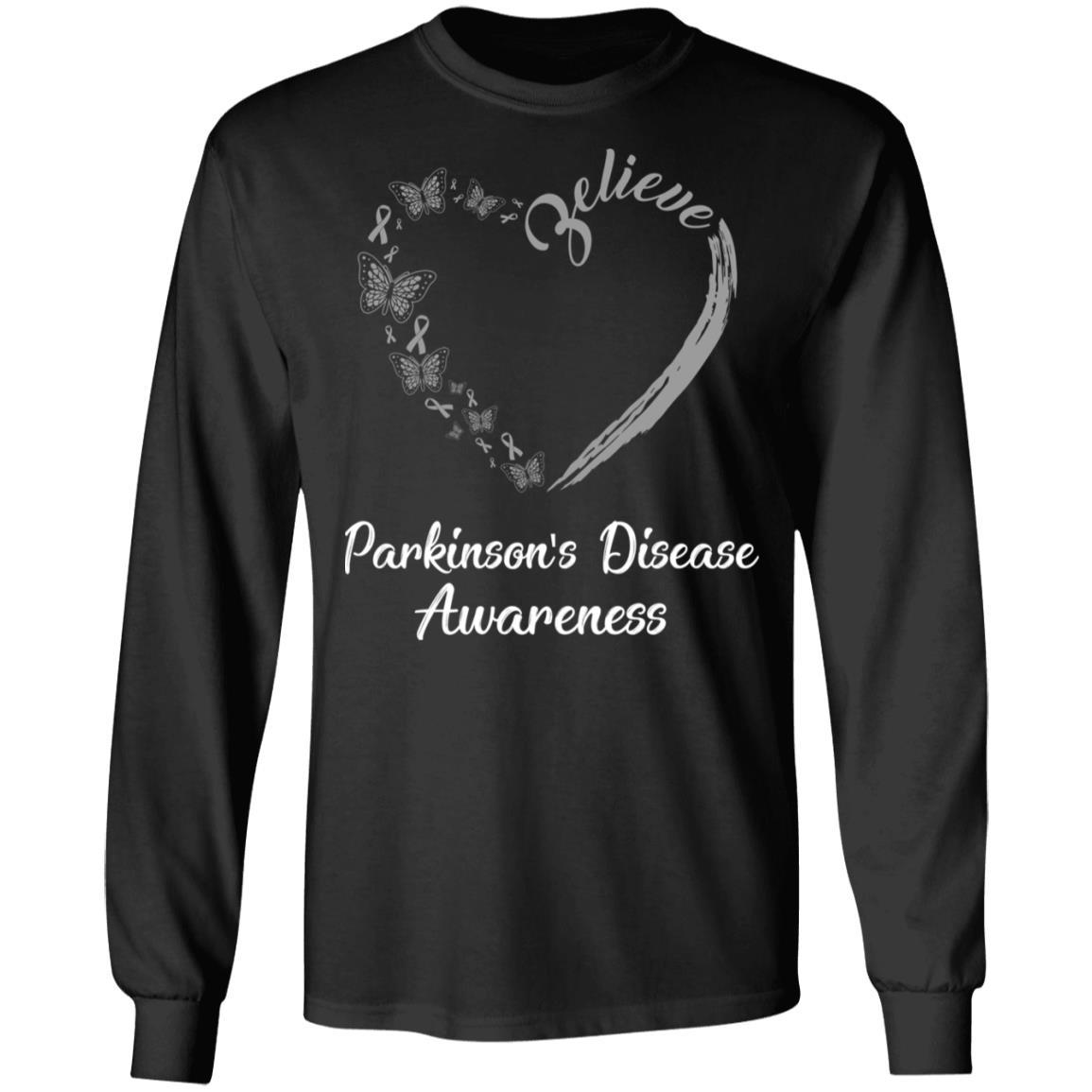 Butterfly Believe Parkinson's Disease Awareness Ribbon Gifts-T-Shirt & Hoodie-Long Sleeve T-Shirt-Black