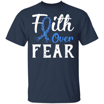 Colon Cancer Awareness Blue Ribbon Faith Over Fear-T-Shirt & Hoodie-Classic T-Shirt-Navy