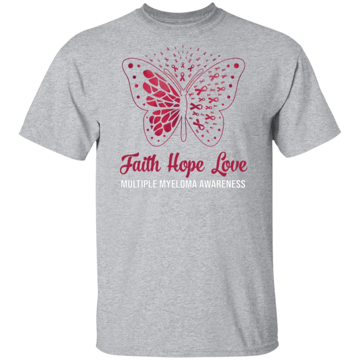Faith Hope Love Butterfly Multiple Myeloma Awareness-T-Shirt & Hoodie-Classic T-Shirt-Sport Grey