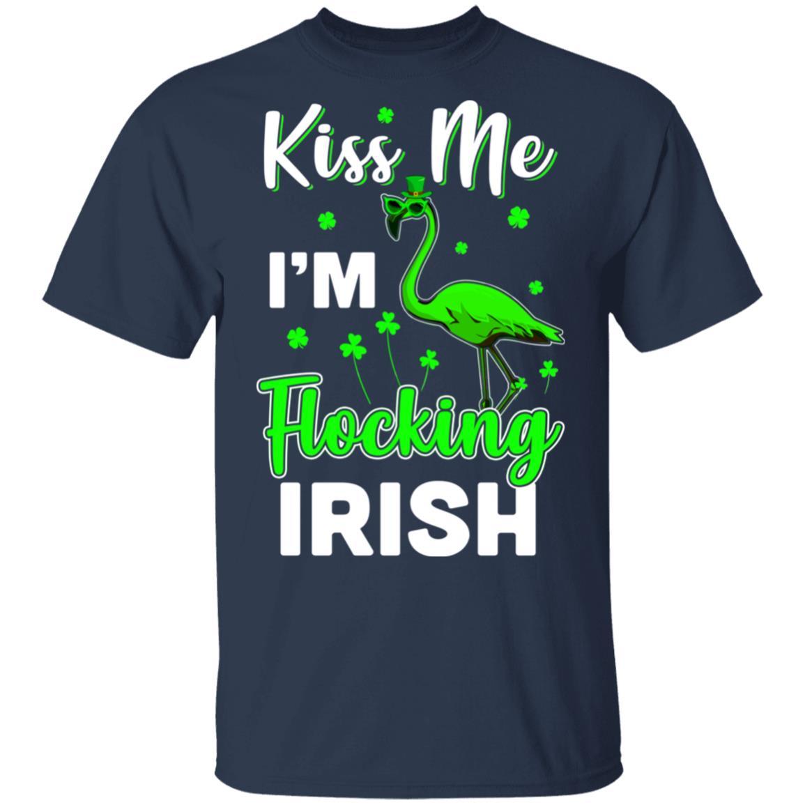 Kiss Me I'm Flocking Irish Green Flamingo St Patrick's Day-T-Shirt & Hoodie-Classic T-Shirt-Navy