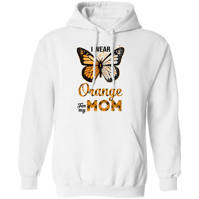 I Wear Orange For My Mom Butterfly Leukemia MS Awareness-T-Shirt & Hoodie-Pullover Hoodie-White
