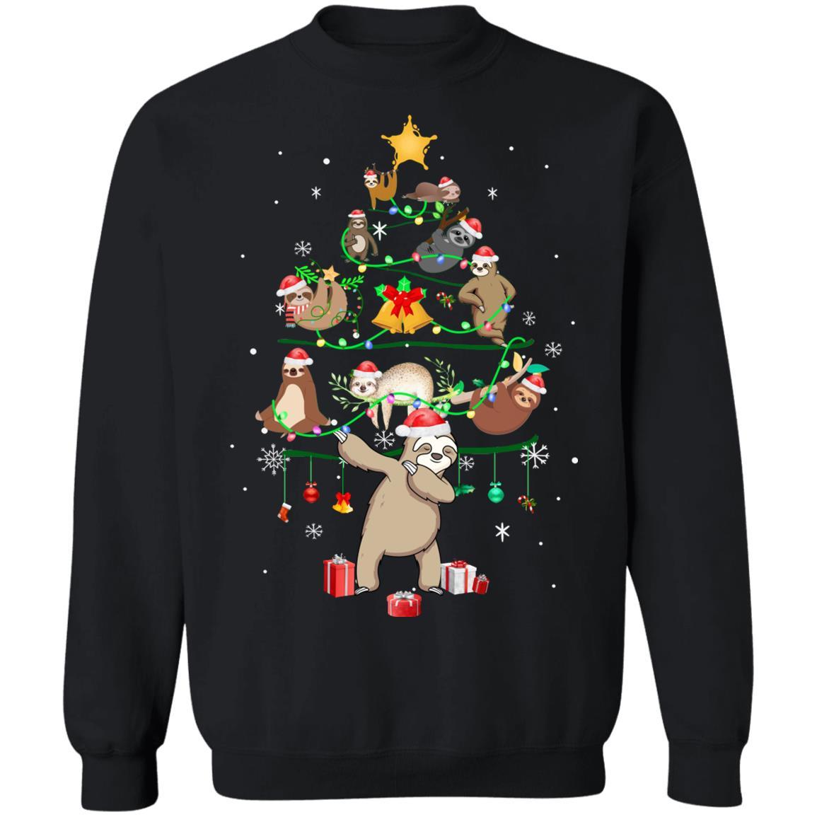 Sloth Christmas Tree Lights Funny Sloth Xmas Gift-T-Shirt & Sweatshirt-Crewneck Sweatshirt-Black