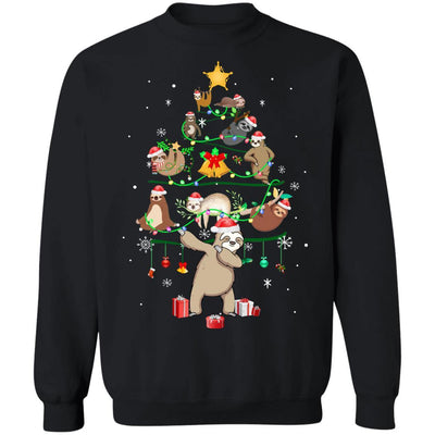 Sloth Christmas Tree Lights Funny Sloth Xmas Gift-T-Shirt & Sweatshirt-Crewneck Sweatshirt-Black